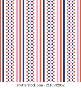 Colorful dots and stripes seamless pattern.