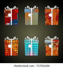 colorful dots wrapping paper gifts with ribbons and tags eps10