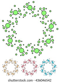 Colorful dotted elements, abstract illustration. Set of 4 colors with black outlines