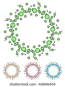 Colorful dotted elements, abstract illustration. Set of 4 colors with black outlines