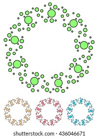 Colorful dotted elements, abstract illustration. Set of 4 colors with black outlines