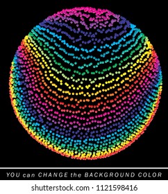 Colorful dotted lines, wire mesh, molecular structure, abstract shape background.