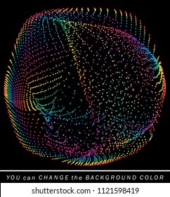 Colorful dotted lines, wire mesh, molecular structure, abstract shape background.