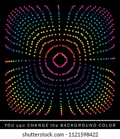 Colorful dotted lines, wire mesh, molecular structure, abstract shape background.
