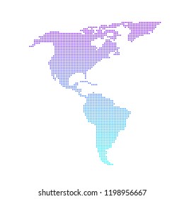 Colorful dotted North and South America map vector flat design.