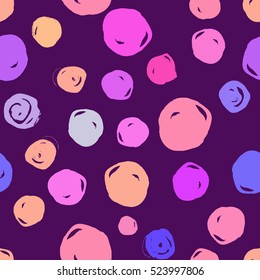 Colorful dotted retro vintage 80s or 90s fashion style abstract seamless pattern background. Good for textile fabric design, wrapping paper and website wallpapers. Vector illustration.