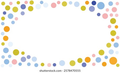 Colorful dotted round frame. Border with circle shapes. Geometric art. Design element for frame, web pages, prints, posters, template, abstract background.