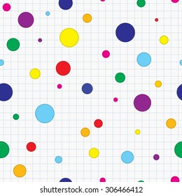Colorful dotted seamless background with square notebook.