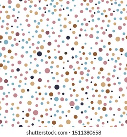 Colorful dotted seamless pattern. Admirable classic colorful polka dots textile pattern. Seamless scattered confetti fall chaotic decor. Abstract vector illustration.
