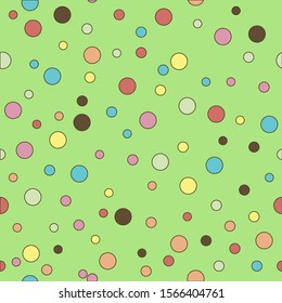 Colorful dotted seamless pattern. Polka Dot on green background Background. Vector illustration.