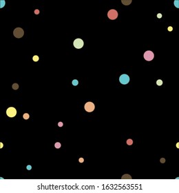 Colorful dotted seamless pattern. Polka Dot on blak background Background. Vector illustration.