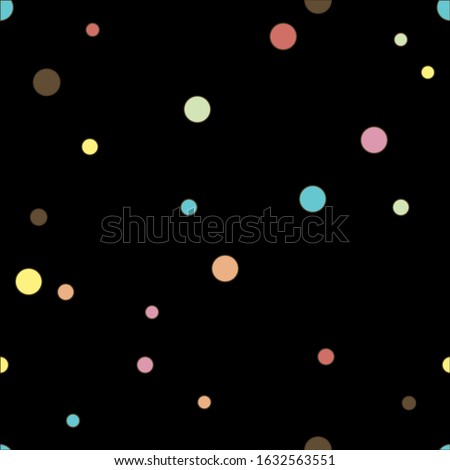 Colorful dotted seamless pattern. Polka Dot on blak background Background. Vector illustration.