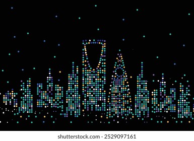 Colorido horizonte punteado de Riad por la noche iluminado por luces vibrantes contra un fondo oscuro