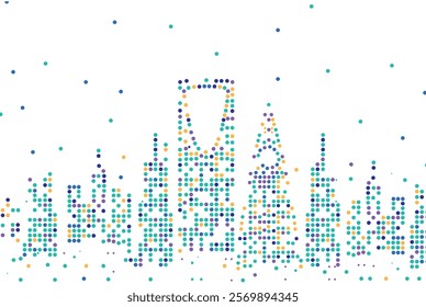 Colorful dotted skyline of aRiyadh at night illuminated by vibrant lights against a dark background