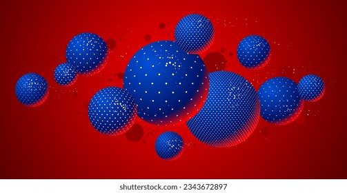 Colorful dotted spheres vector illustration, abstract background with beautiful balls with dots, 3D globes design concept art.