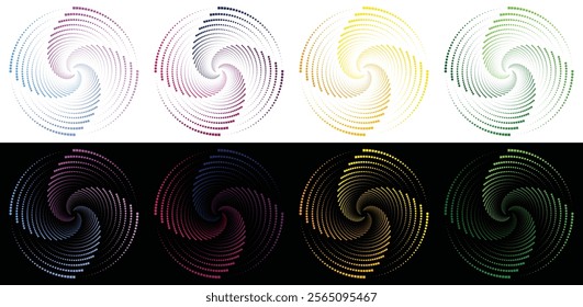 Colorful Dotted Spiral Vortex artwork 2.eps vortex. Various colors dotted spiral vortex on a white background. Swirl pattern dots vector illustration.