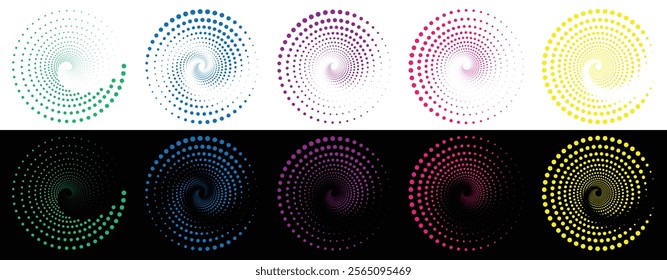 Colorful Dotted Spiral Vortex artwork 2.eps vortex. various colors dotted spiral vortex on a white or black background. Swirl pattern dots vector illustration.