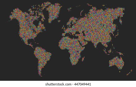 Colorful Dotted World Map. Easy To Change Colors.