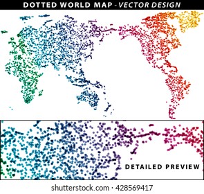 colorful dotted world map on black background