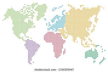 colorful dotted world map,vector and illustration
