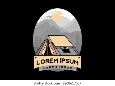 Colorful double layer tent flat illustration badge design