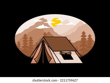 Colorful double layer tent flat illustration badge design