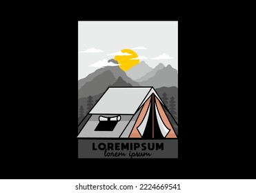 Colorful double layer tent flat illustration badge design