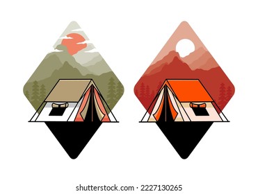 Colorful double layer tent flat illustration badge design