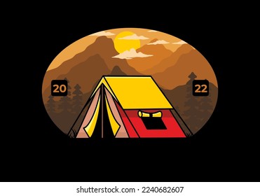 Colorful double layer tent flat illustration badge design