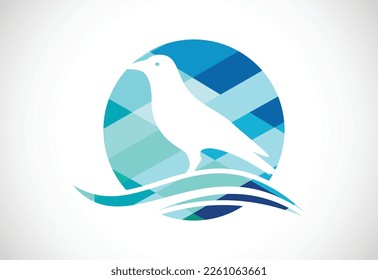  Colorful Dove bird into a circle. Mosaic pattern bird logo design