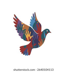Colorful dove of peace handprint design.