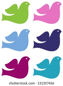 Colorful doves set isolated on white