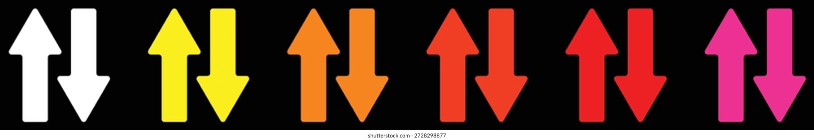 Colorful Up and Down Arrows Set on Black Background - Opposite Direction Symbols.