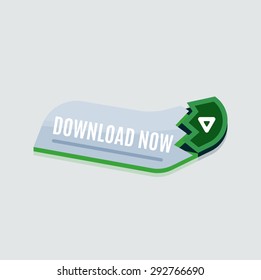 Colorido botón web de descarga con flecha. Diseño plano moderno, gráfico de papel, icono del sitio web y elemento de diseño