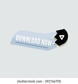 Colorido botón web de descarga con flecha. Diseño plano moderno, gráfico de papel, icono del sitio web y elemento de diseño