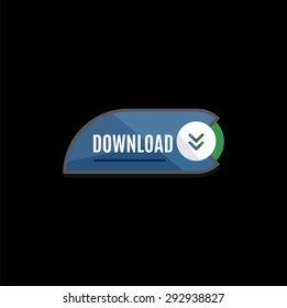 Colorido botón web de descarga con flecha. Diseño plano moderno, gráfico de papel, icono del sitio web y elemento de diseño