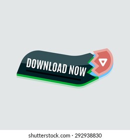 Colorful download web button with arrow. Modern flat design, paper graphic, website icon and design element