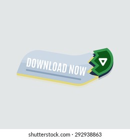 Colorful download web button with arrow. Modern flat design, paper graphic, website icon and design element