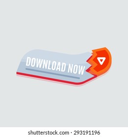 Colorido botón web de descarga con flecha. Diseño plano moderno, gráfico de papel, icono del sitio web y elemento de diseño