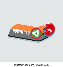 Colorful download web button with arrow. Modern flat design, paper graphic, website icon and design element