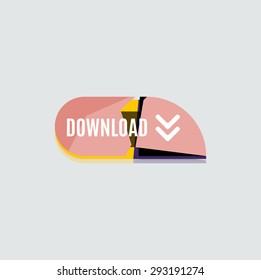 Colorful download web button with arrow. Modern flat design, paper graphic, website icon and design element
