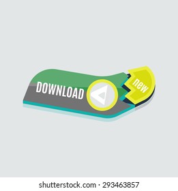 Colorful download web button with arrow. Modern flat design, paper graphic, website icon and design element