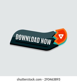 Colorful download web button with arrow. Modern flat design, paper graphic, website icon and design element