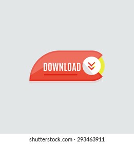 Colorido botón web de descarga con flecha. Diseño plano moderno, gráfico de papel, icono del sitio web y elemento de diseño