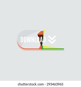 Colorful download web button with arrow. Modern flat design, paper graphic, website icon and design element
