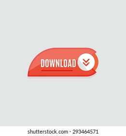 Colorido botón web de descarga con flecha. Diseño plano moderno, gráfico de papel, icono del sitio web y elemento de diseño