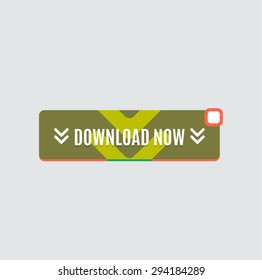 Colorido botón web de descarga con flecha. Diseño plano moderno, gráfico de papel, icono del sitio web y elemento de diseño