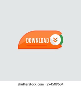 Colorido botón web de descarga con flecha. Diseño plano moderno, gráfico de papel, icono del sitio web y elemento de diseño