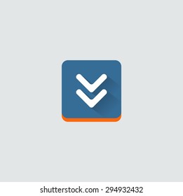Colorido botón web de descarga con flecha. Diseño plano moderno, gráfico de papel, icono del sitio web y elemento de diseño