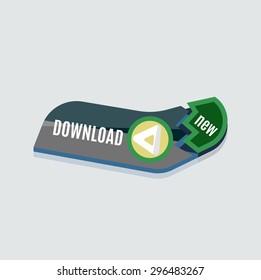 Colorido botón web de descarga con flecha. Diseño plano moderno, gráfico de papel, icono del sitio web y elemento de diseño